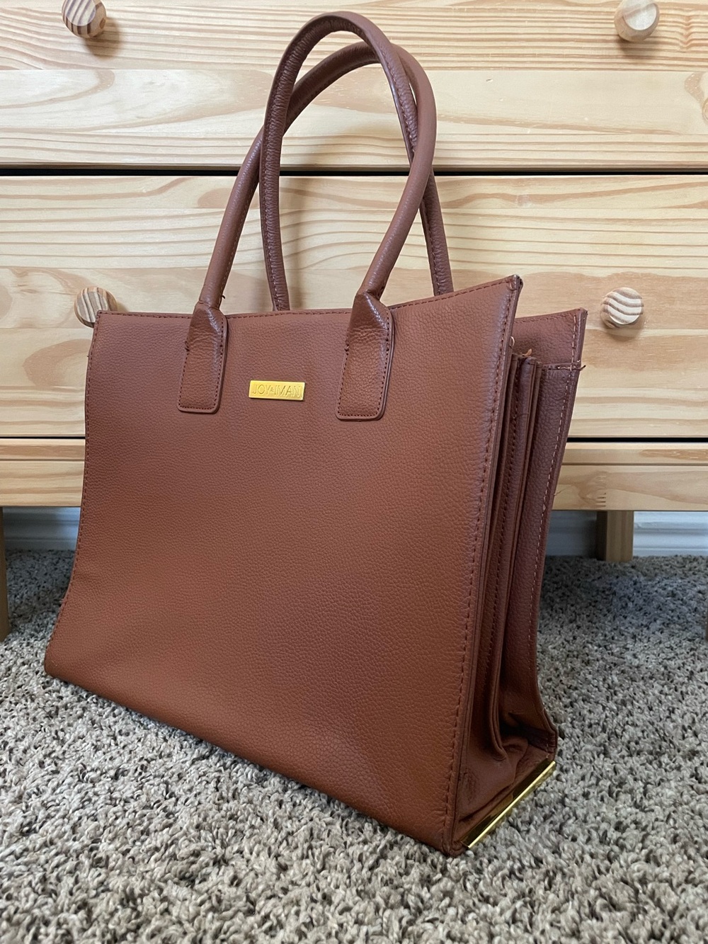 JOY & IMAN Essentials Brown Leather Tote w/ Original Watch and Flashlight